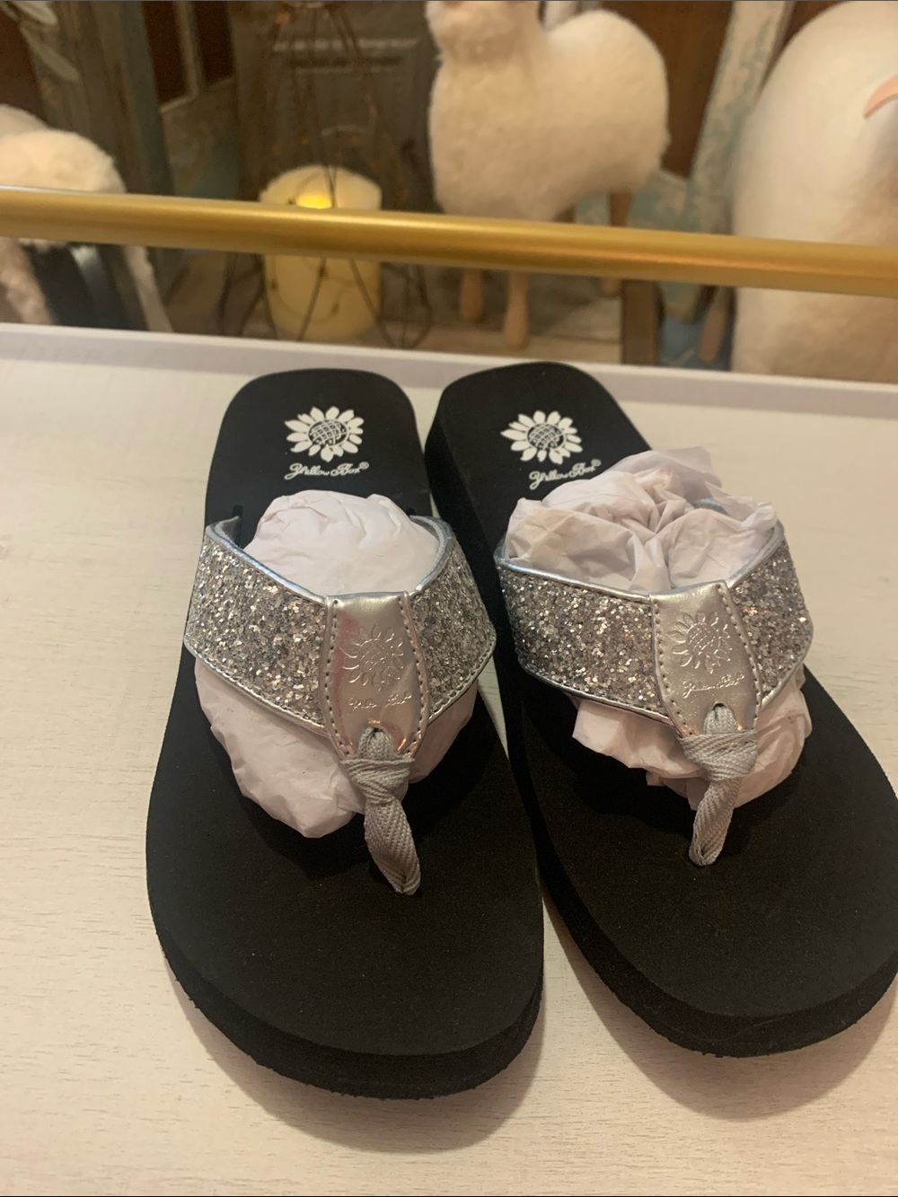 Yellow Box Silver Glitter Thong Sandals